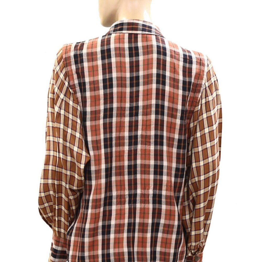 Free People Snow Mountain Plaid Buttondown Shirt Top Sequin Embellished S 274409 - Picture 6 of 7